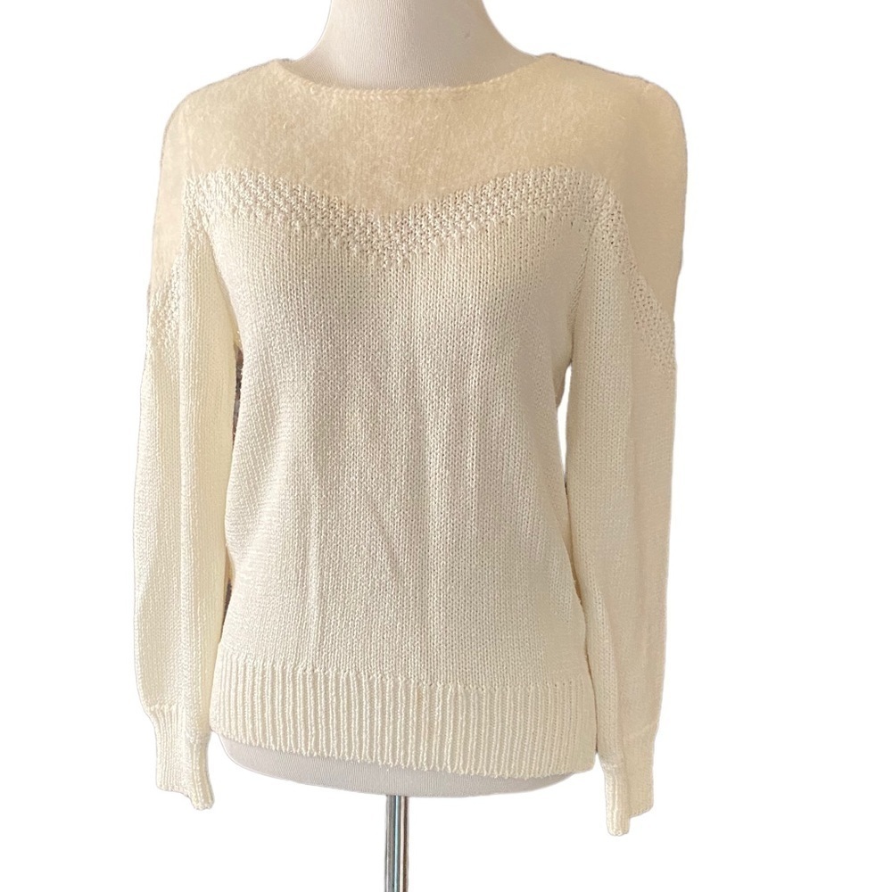 Vintage Christine Phillipe Angora & Knit Ivory Long Sleeve Pullover Sweater L